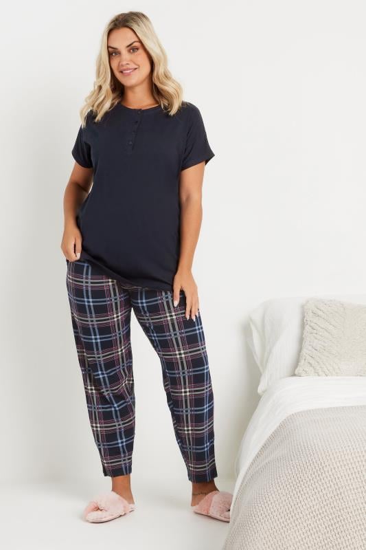 Evans YOURS Curve Navy Blue Placket Pyjama Top