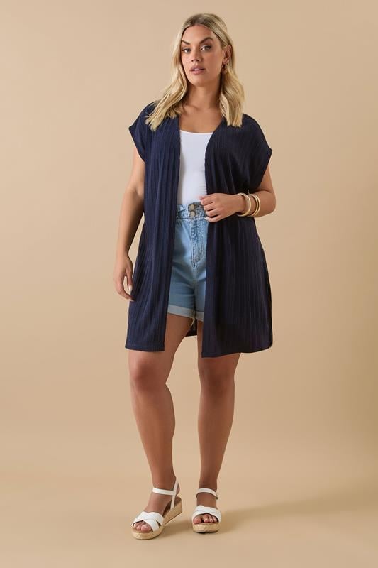 Evans YOURS Curve Navy Blue Ribbed Jersey Cardigan