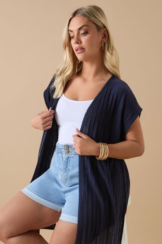 Evans YOURS Curve Navy Blue Ribbed Jersey Cardigan