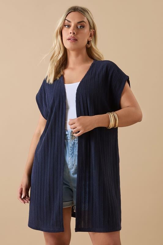 evans YOURS Curve Navy Blue Ribbed Jersey Cardigan