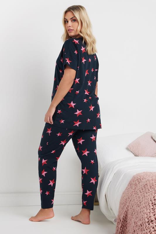 Evans YOURS Curve Navy Blue Star Print Pyjama Set