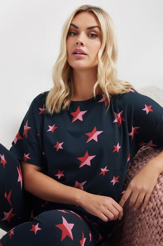 Evans YOURS Curve Navy Blue Star Print Pyjama Set