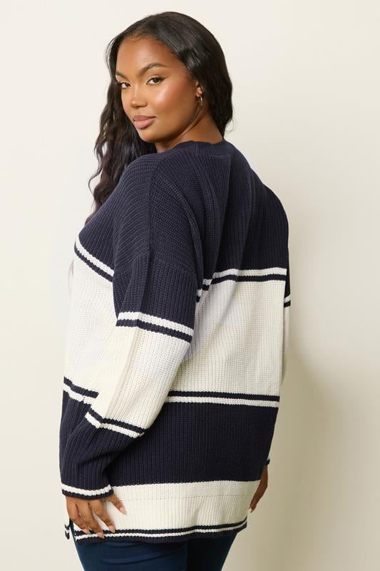 Evans YOURS Curve Navy Blue Stripe Knitted Jumper