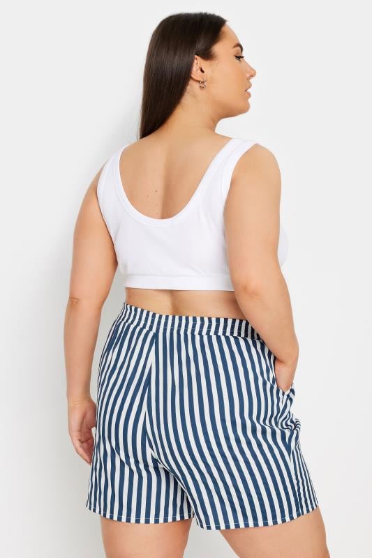 Evans YOURS Curve Navy Blue Stripe Print Shorts