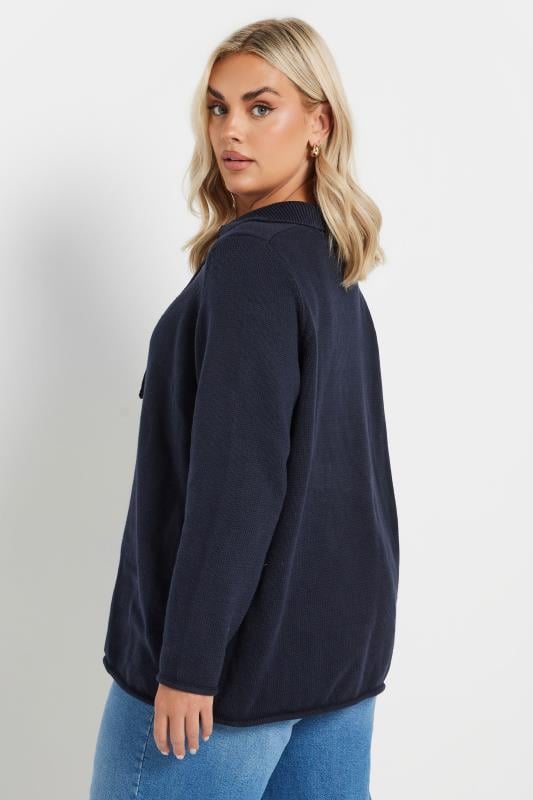 Evans YOURS Curve Navy Blue Tie Neck Jumper