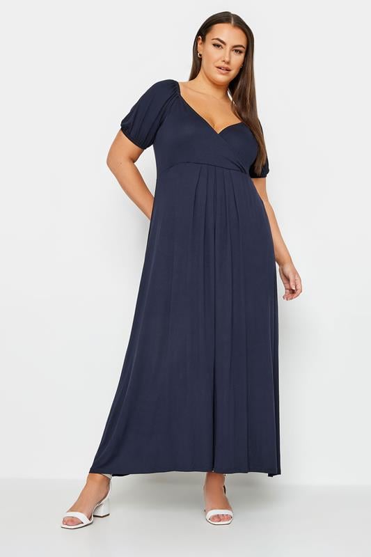 Evans YOURS Curve Navy Blue V-Neck Midi Dress
