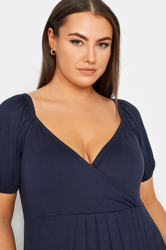 Evans YOURS Curve Navy Blue V-Neck Midi Dress