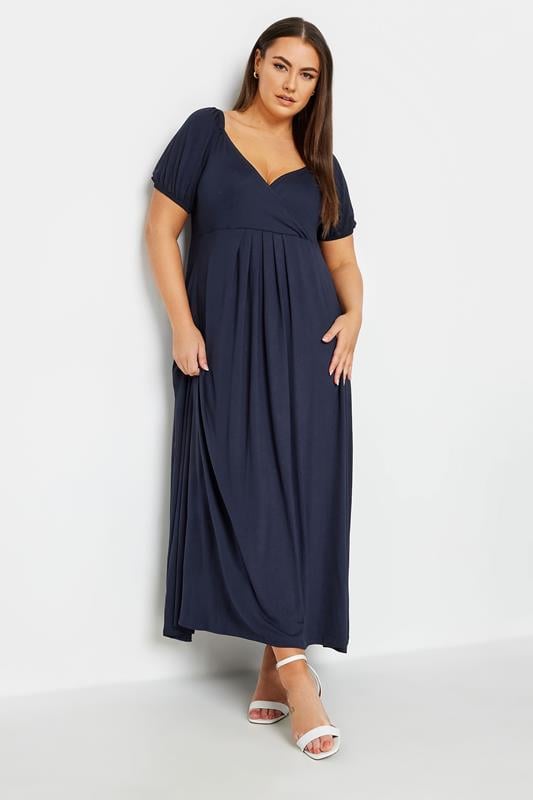 evans YOURS Curve Navy Blue V-Neck Midi Dress