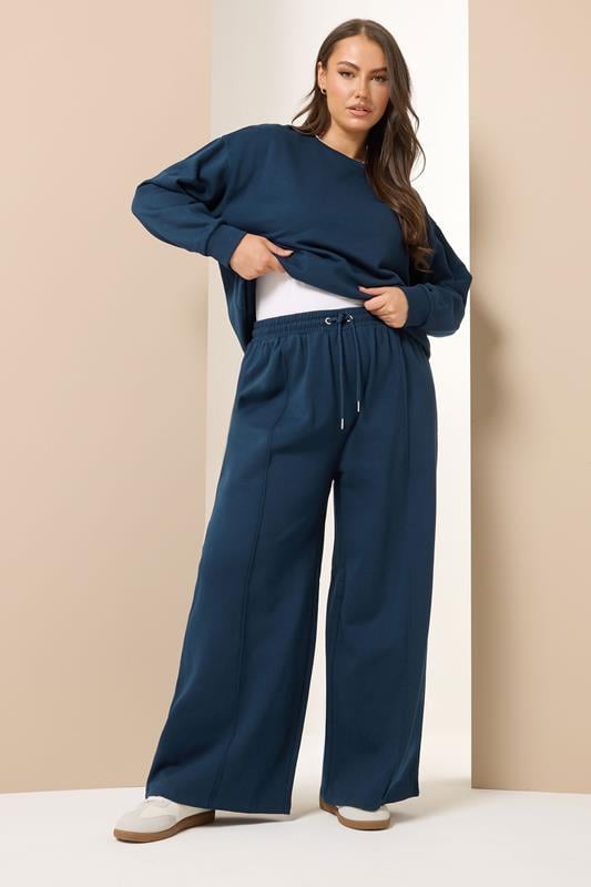 Evans YOURS Curve Navy Blue Wide Leg Joggers