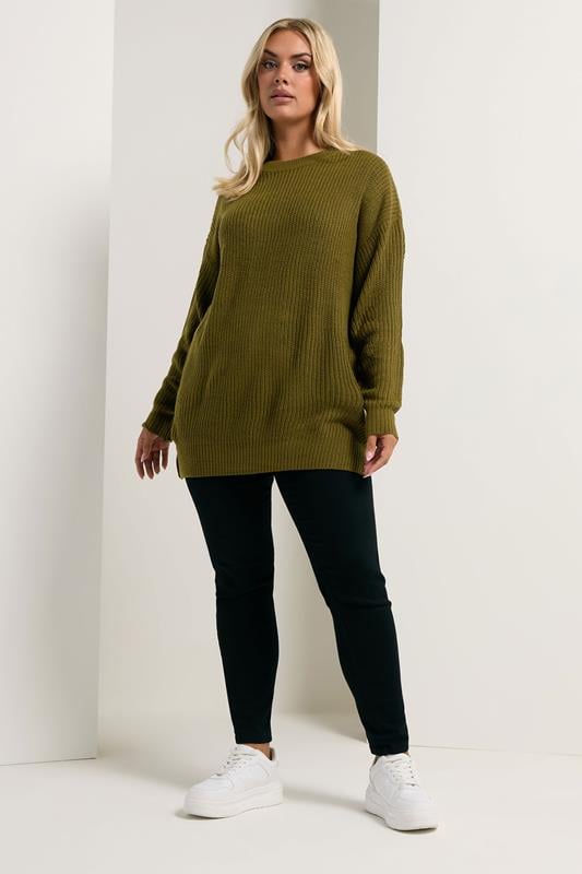 Evans YOURS Curve Olive Green Drop Shoulder Jumper
