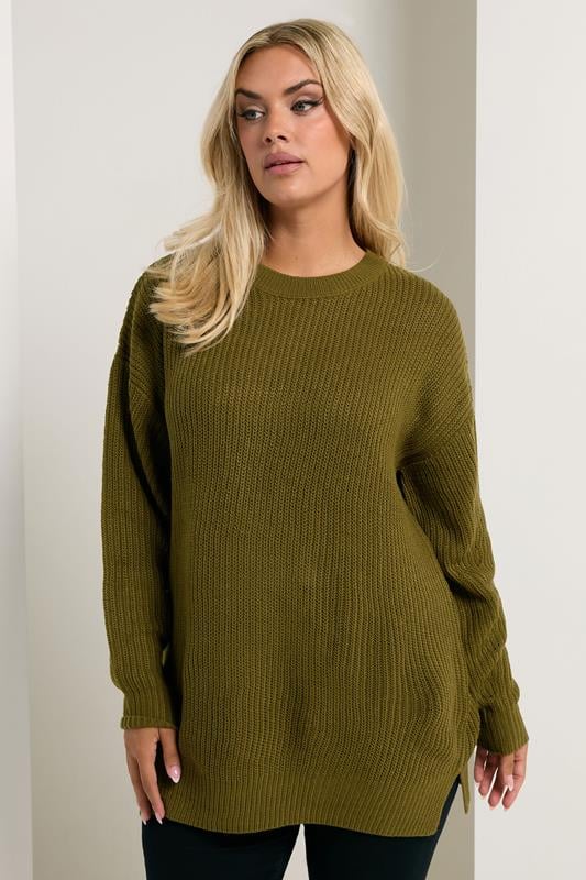 evans YOURS Curve Olive Green Drop Shoulder Jumper