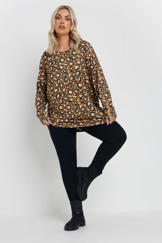 Evans YOURS Curve Orange Leopard Print Jumper