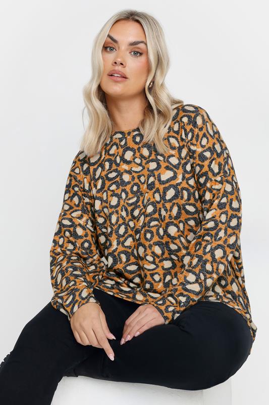 evans YOURS Curve Orange Leopard Print Jumper