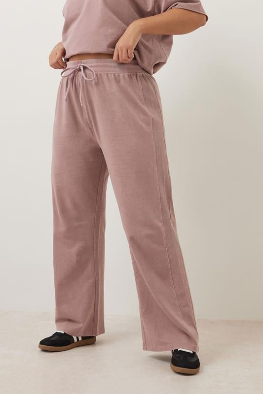 Evans YOURS Curve Pink Acid Wash Wide Leg Joggers