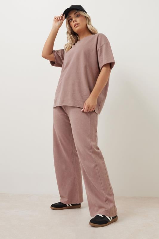 Evans YOURS Curve Pink Acid Wash Wide Leg Joggers