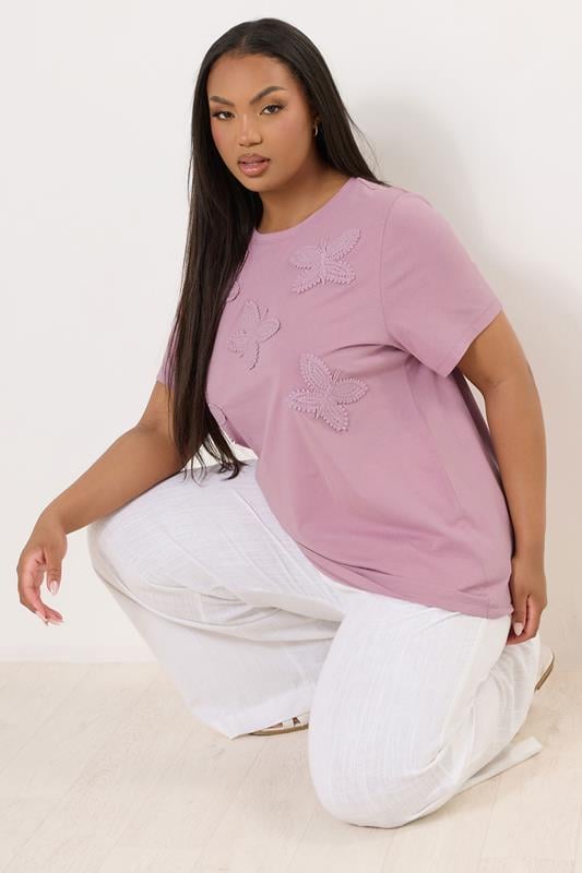 Evans YOURS Curve Pink Applique Butterfly T-Shirt