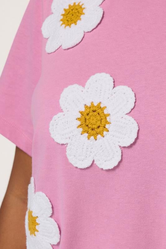 Evans YOURS Curve Pink Applique Daisy T-Shirt