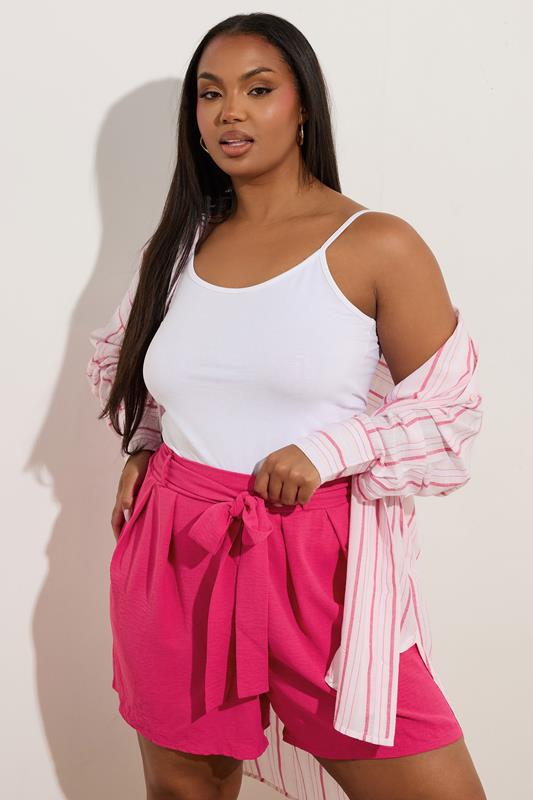 evans YOURS Curve Pink Belted Textured Shorts