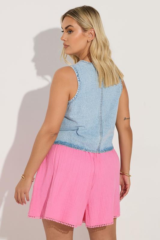 Evans YOURS Curve Pink Crinkle Crochet Trim Shorts