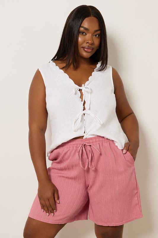 evans YOURS Curve Pink Crinkle Tie Waist Shorts