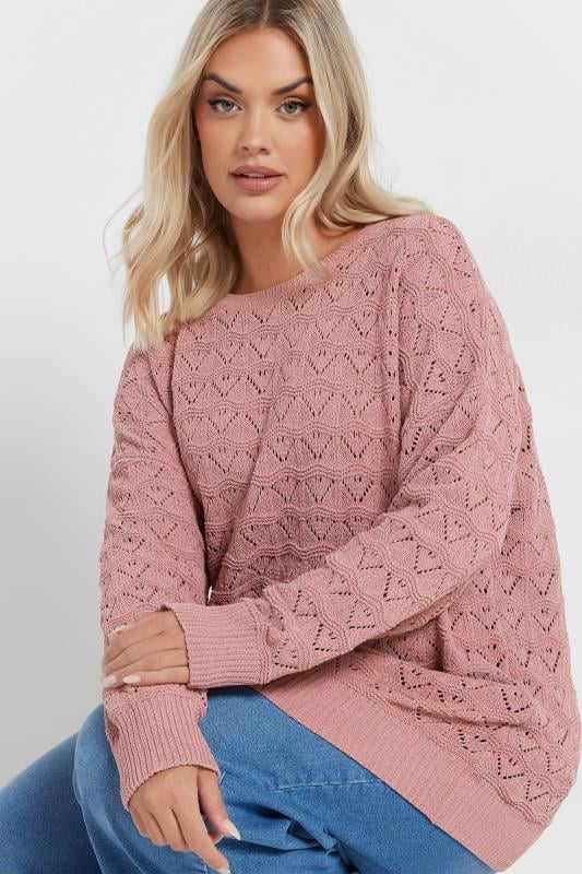 Evans YOURS Curve Pink Crochet Chenille Jumper