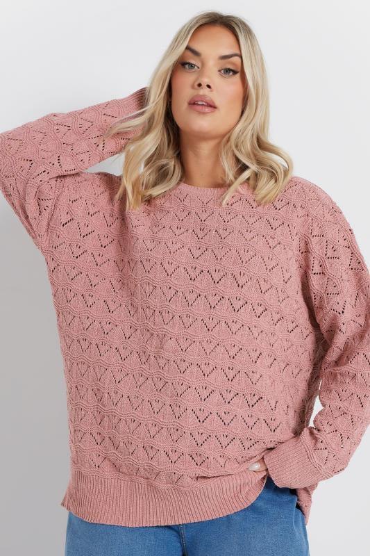 evans YOURS Curve Pink Crochet Chenille Jumper