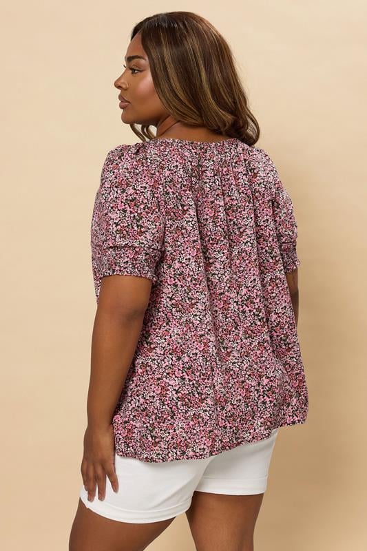 Evans YOURS Curve Pink Ditsy Floral Tie Front Top
