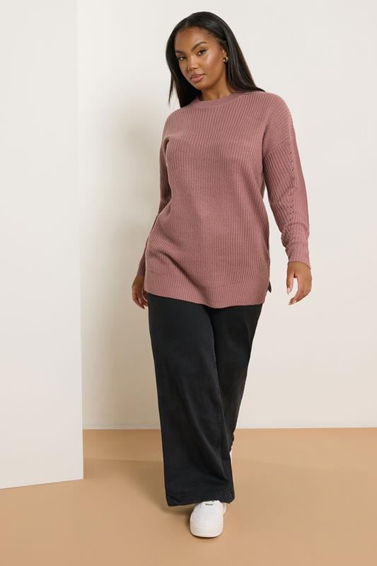 Evans YOURS Curve Pink Drop Shoulder Jumper
