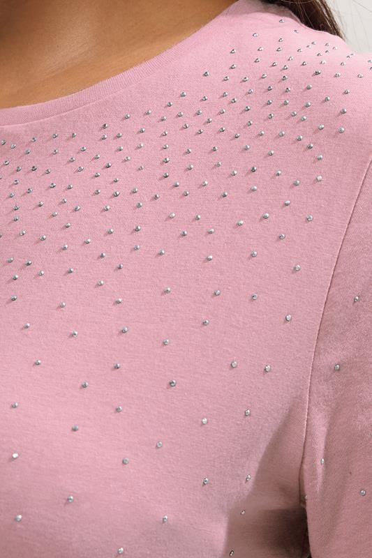 Evans YOURS Curve Pink Embellished T-Shirt