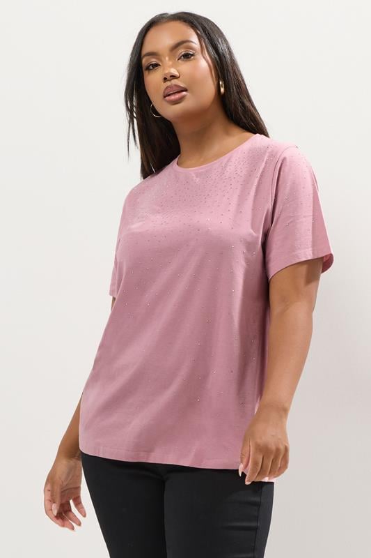 evans YOURS Curve Pink Embellished T-Shirt