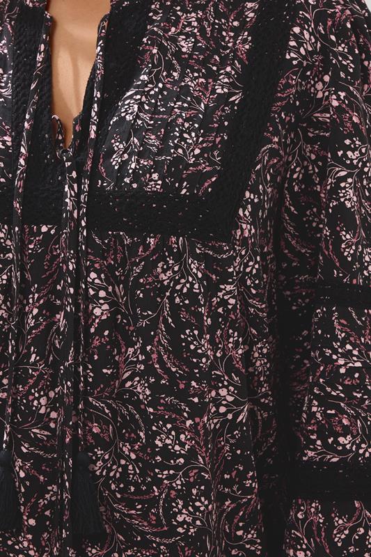 Evans YOURS Curve Pink Floral Crochet Trim Blouse