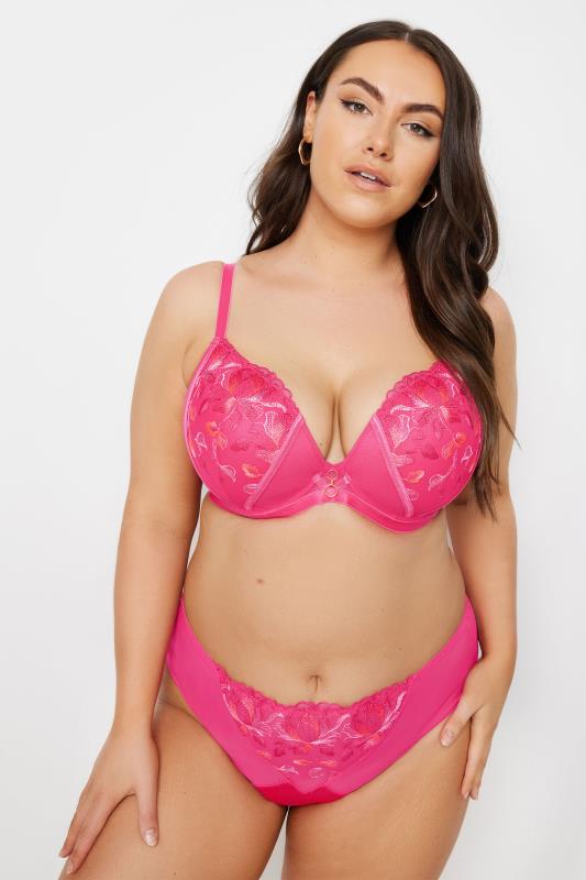 Evans YOURS Curve Pink Floral Padded Plunge Bra