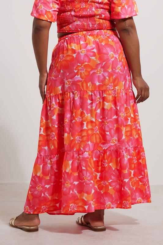 Evans YOURS Curve Pink Floral Tiered Maxi Skirt