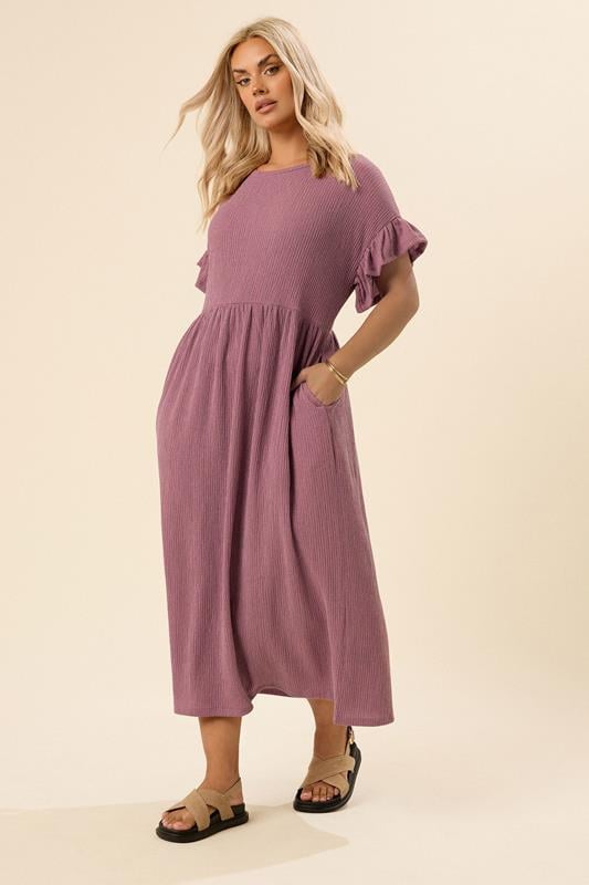 evans YOURS Curve Pink Frill Textured Maxi Dress