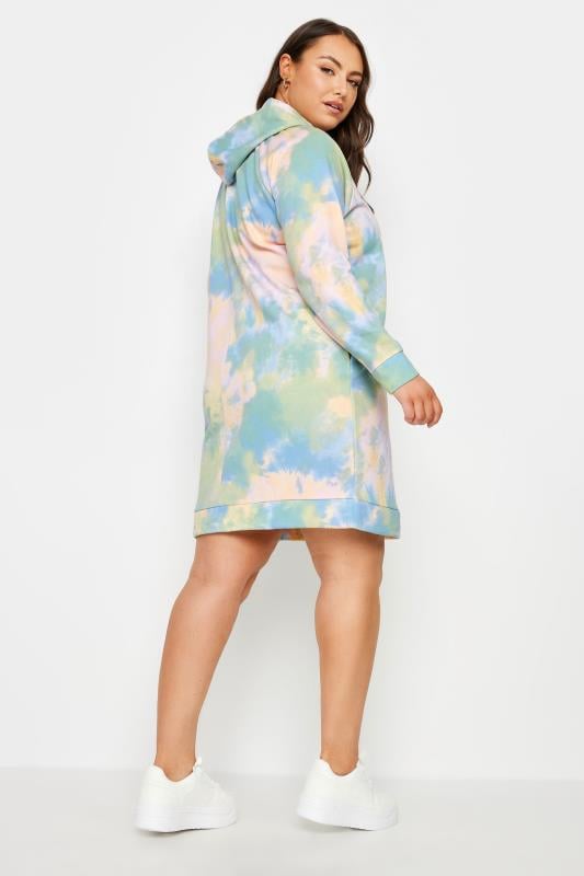 Evans YOURS Curve Pink & Green Tie Dye Hoodie Dress
