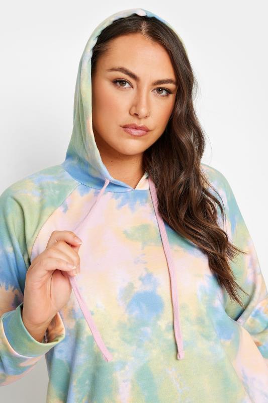 Evans YOURS Curve Pink & Green Tie Dye Hoodie Dress