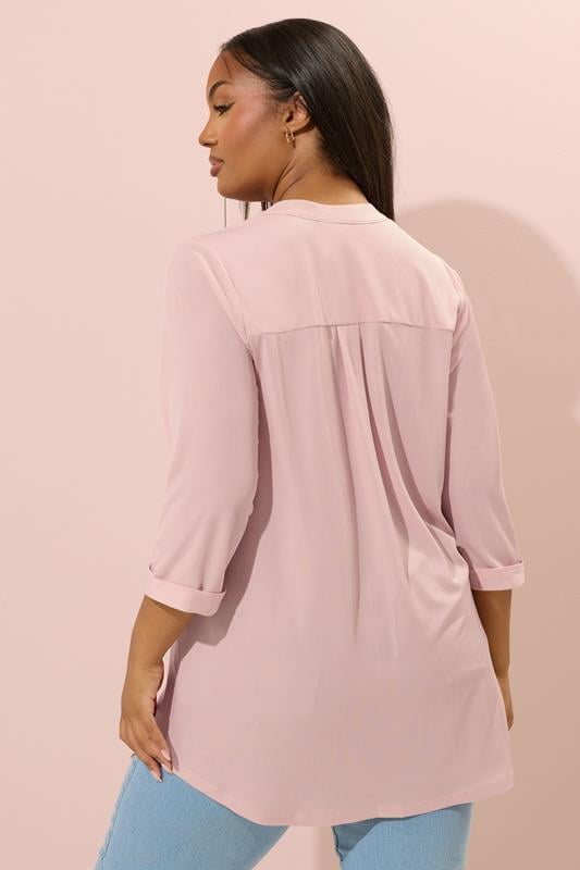 Evans YOURS Curve Pink Half Placket Ribbed Shirt
