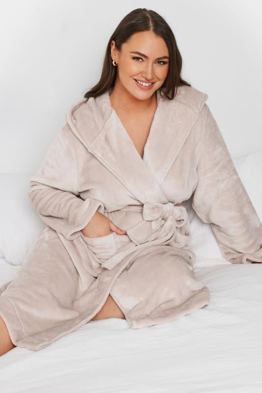 Evans YOURS Curve Pink Hooded Dressing Gown