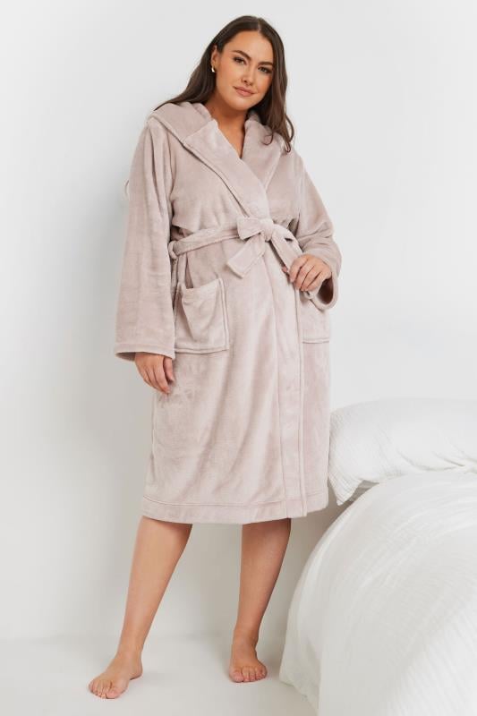 evans YOURS Curve Pink Hooded Dressing Gown