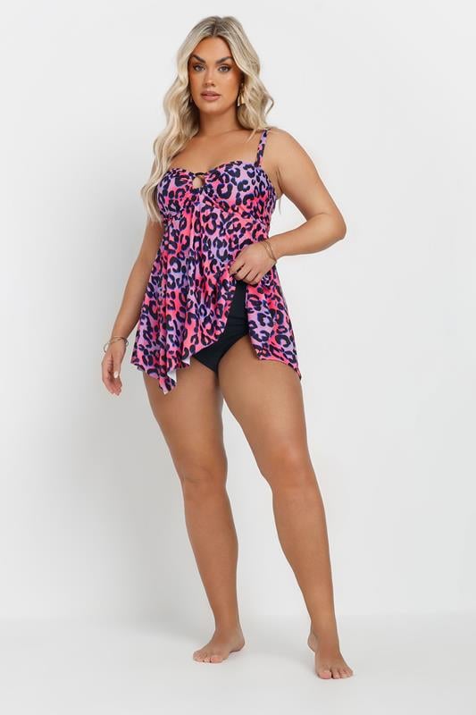 Evans YOURS Curve Pink Leopard Print Tankini Top