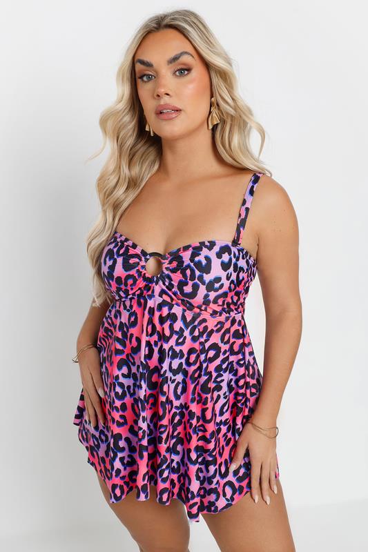Evans YOURS Curve Pink Leopard Print Tankini Top