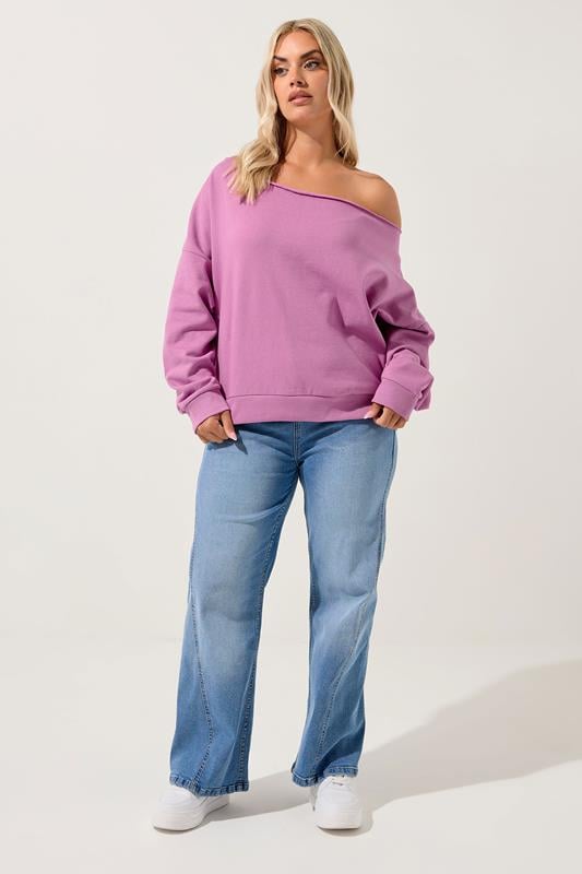 Evans YOURS Curve Pink Off Shoulder Sweatshirt