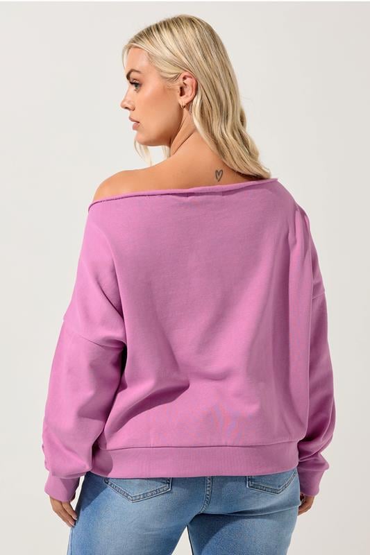 Evans YOURS Curve Pink Off Shoulder Sweatshirt