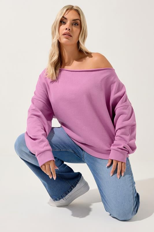 evans YOURS Curve Pink Off Shoulder Sweatshirt
