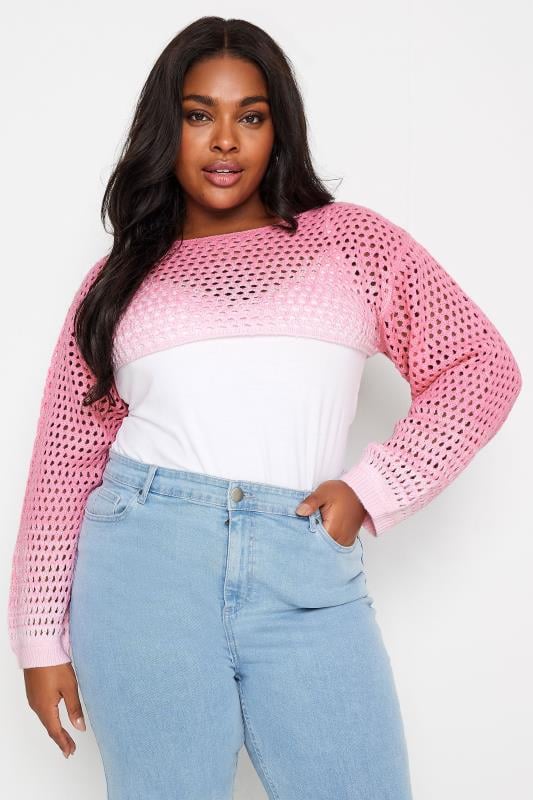 evans YOURS Curve Pink Ombre Crochet Arm Warmer