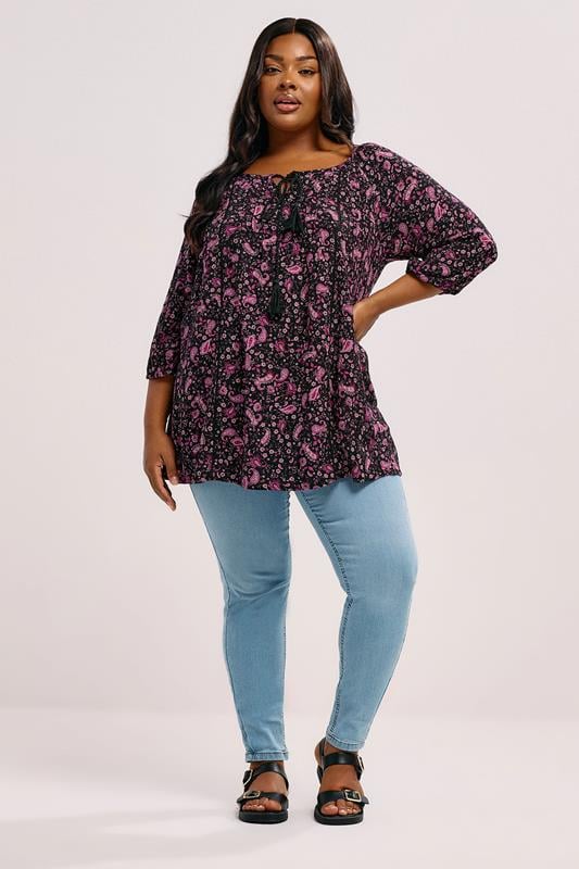 Evans YOURS Curve Pink Paisley Print Tie Front Top