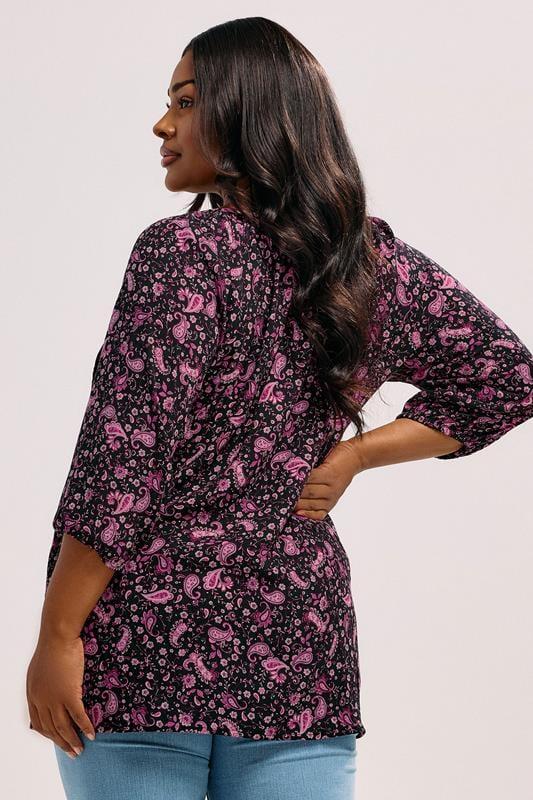 Evans YOURS Curve Pink Paisley Print Tie Front Top