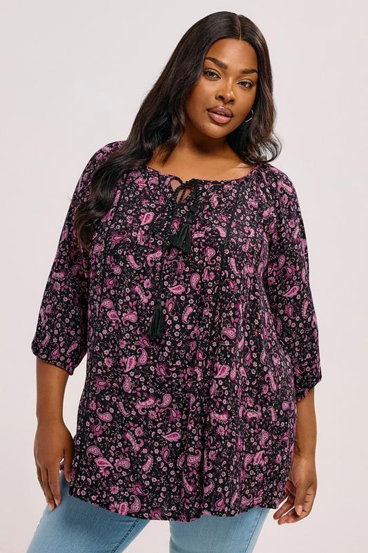 evans YOURS Curve Pink Paisley Print Tie Front Top