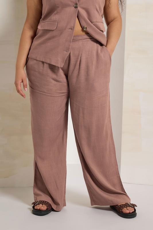 Evans YOURS Curve Pink Pleat Front Linen Trousers