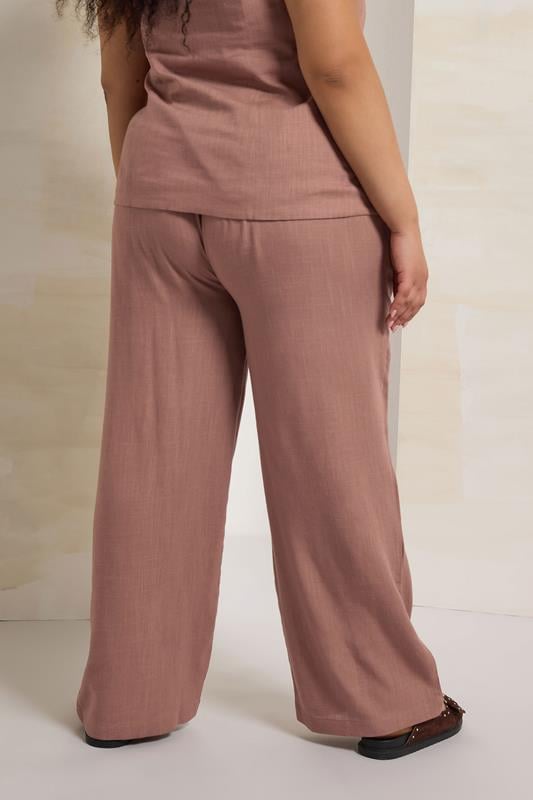 Evans YOURS Curve Pink Pleat Front Linen Trousers